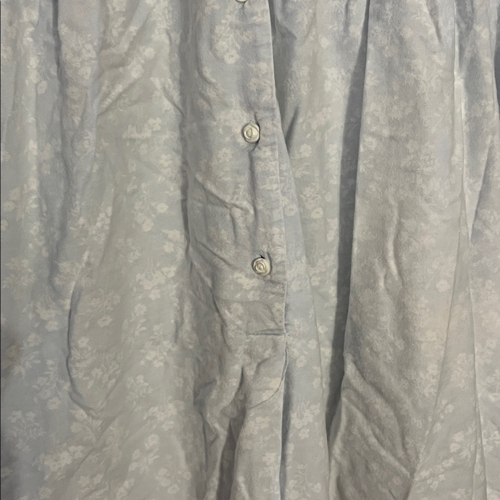 Lanz of Salzburg Cotton Flannel Nightgown Eyelet Trim Blue Floral Vintage M - Picture 5 of 14